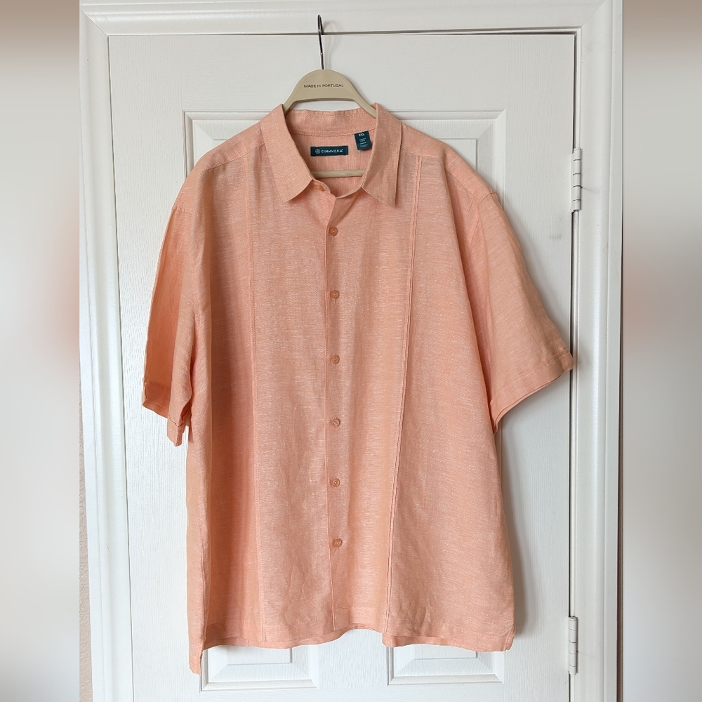 100% Linen/Cotton Blend Cubavera Orange Button Down Men's Shirt | Size XXL